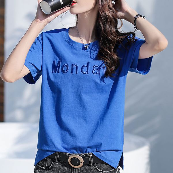 women's t-shirt cotton t-shirt women's short-sleeved loose large-size summer letter embroidery half-sleeve body clothes trendy 230, White
women's t-shirt cotton t-shirt women's short-sleeved loose large-size summer letter embroidery half-sleeve body clothes trendy 230, White