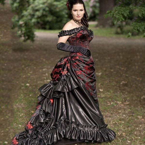 vintage victorian formal evening dresses black and dark red off the shoulder lace appliques taffeta bustle corset plus size prom masquerade, Black;red
vintage victorian formal evening dresses black and dark red off the shoulder lace appliques taffeta bustle corset plus size prom masquerade, Black;red