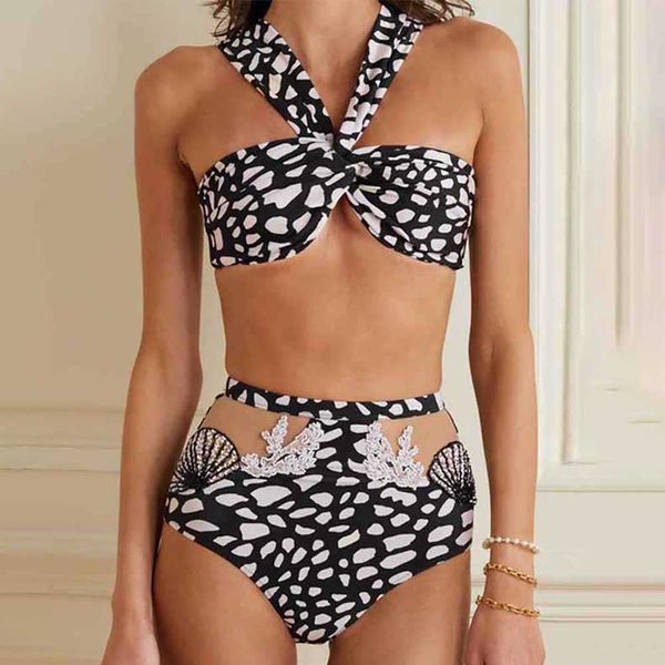 black lace embroidered print swimsuit high waist halter two piece bikini slim fit elegant beachwear 2022 ladies fashion230413, White;black
black lace embroidered print swimsuit high waist halter two piece bikini slim fit elegant beachwear 2022 ladies fashion230413, White;black