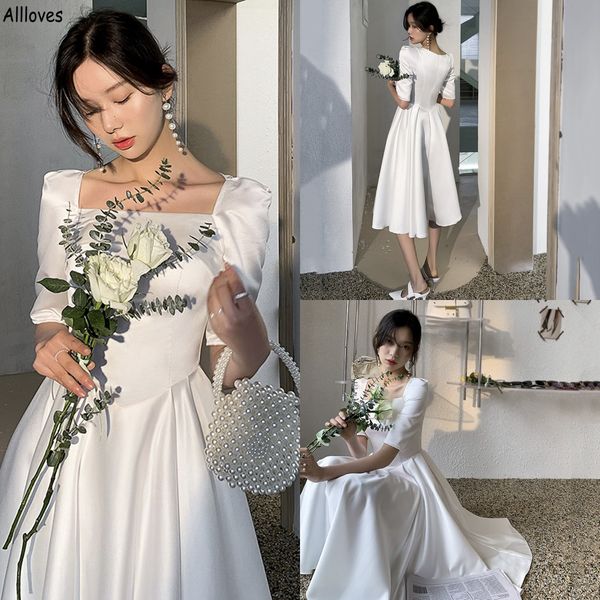 square neck simple satin a line wedding dresses with half sleeves knee length boho garden bridal gowns summer beach reception party dress fo, White
square neck simple satin a line wedding dresses with half sleeves knee length boho garden bridal gowns summer beach reception party dress fo, White
