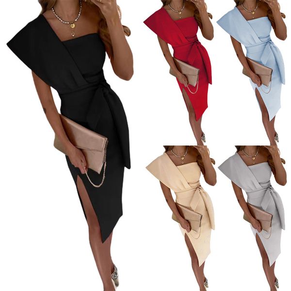 women's eleagnt office dress fashion one shoulder ruffle bodycon midi cocktail dress solid high slit dresses, Black;gray
women's eleagnt office dress fashion one shoulder ruffle bodycon midi cocktail dress solid high slit dresses, Black;gray
