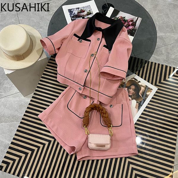 women's tracksuits kusahiki fashion two pieces women sets sumemr hit color turn-down collar short sleeve high waist wide leg shorts sui, Gray
women's tracksuits kusahiki fashion two pieces women sets sumemr hit color turn-down collar short sleeve high waist wide leg shorts sui, Gray