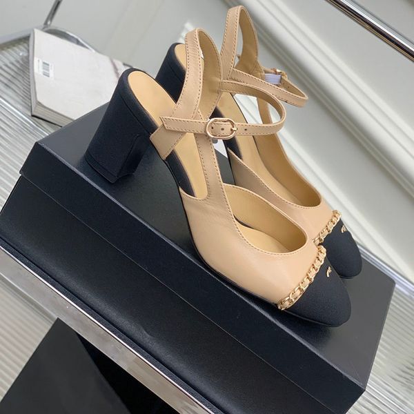 womens slingbacks dress shoes chunky heels sandals 23ss designer round toes with chain adjustable ankle buckle wedding shoe ladies elegant f, Black
womens slingbacks dress shoes chunky heels sandals 23ss designer round toes with chain adjustable ankle buckle wedding shoe ladies elegant f, Black