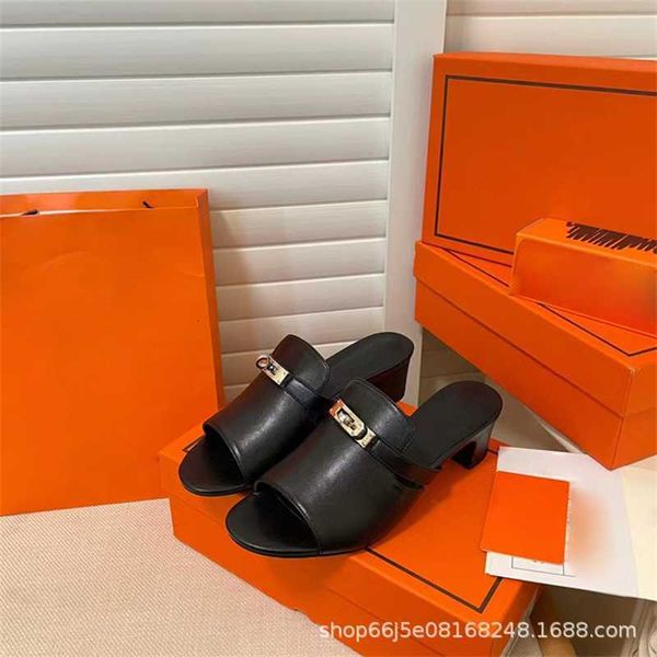 button thick heel slippers women's 2023 summer new leather outside wear one line open toe high-heeled sandals, Black
button thick heel slippers women's 2023 summer new leather outside wear one line open toe high-heeled sandals, Black