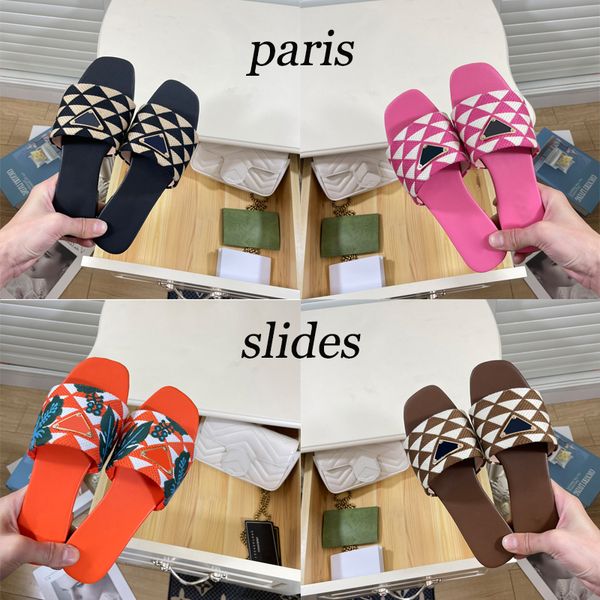 with box raffia embroidered flat mules designer slippers beach women shoes pine green gold schemes fuchsia flat slides luxury womens sandal, Black
with box raffia embroidered flat mules designer slippers beach women shoes pine green gold schemes fuchsia flat slides luxury womens sandal, Black