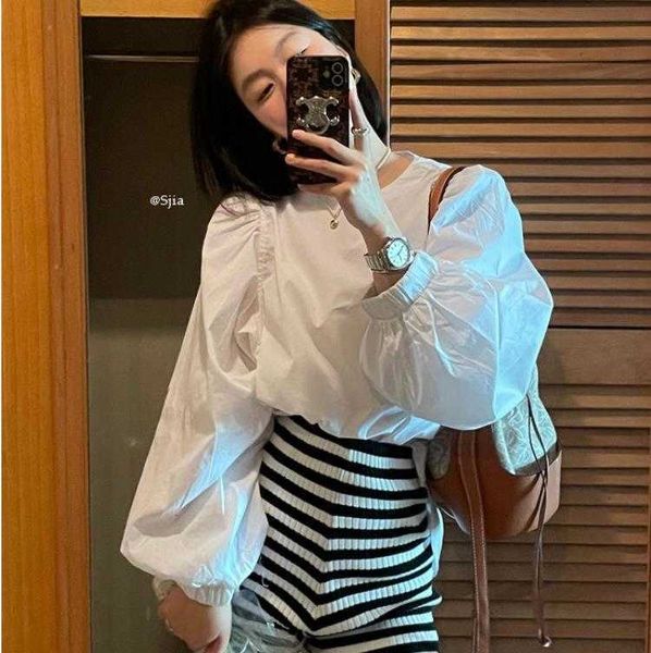chic spring french womens blouses style pleated lantern sleeve round neck loose, White
chic spring french womens blouses style pleated lantern sleeve round neck loose, White