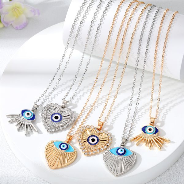 s3564 geometric heart evil eye pendant necklace for women rhinestone enamel turkish blue eyes choker necklaces, Silver
s3564 geometric heart evil eye pendant necklace for women rhinestone enamel turkish blue eyes choker necklaces, Silver
