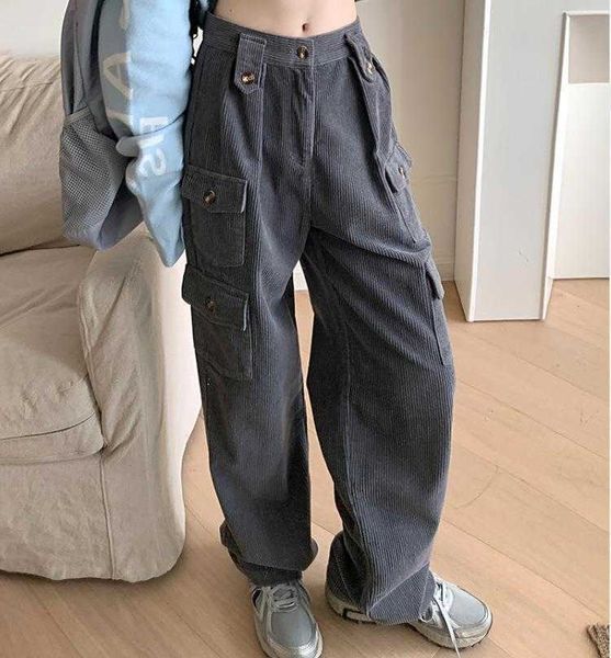 cargo pocket casual pants for women autumn winter retro high waist slimming, Black;white
cargo pocket casual pants for women autumn winter retro high waist slimming, Black;white