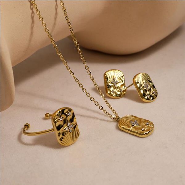mang star stainless steel three-piece set earrings french retro sense niche senior necklace women's ring does not fade color square bra, Silver
mang star stainless steel three-piece set earrings french retro sense niche senior necklace women's ring does not fade color square bra, Silver
