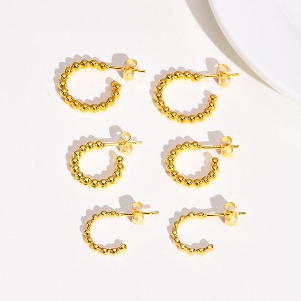 pair of hoop huggie stainless steel beads c-shaped earrings ip gold plated jewelry women girls simple round hoop earrings, Golden;silver
pair of hoop huggie stainless steel beads c-shaped earrings ip gold plated jewelry women girls simple round hoop earrings, Golden;silver