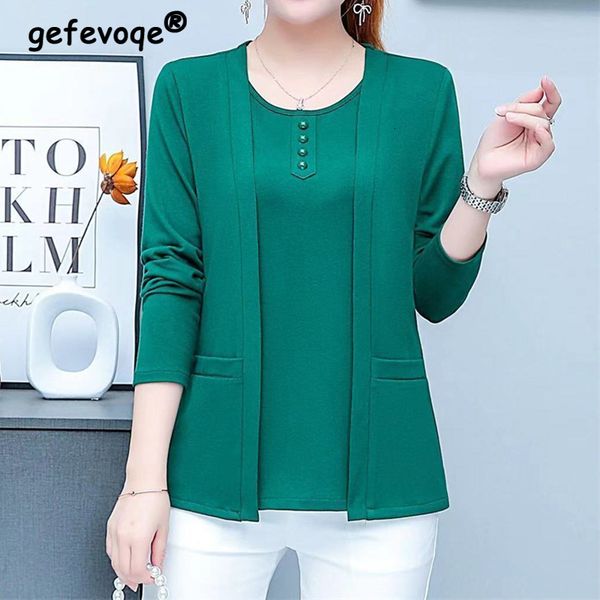 women's t-shirt korean middle-aged bottoming shirt spring autumn long-sleeve o neck t-shirt oversize 5xl solid color pocket casual loos, White
women's t-shirt korean middle-aged bottoming shirt spring autumn long-sleeve o neck t-shirt oversize 5xl solid color pocket casual loos, White