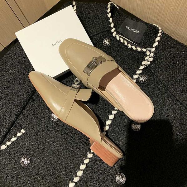 elephant grey button baotou half slipper female british style square head thick heel low muller shoes beige, Black
elephant grey button baotou half slipper female british style square head thick heel low muller shoes beige, Black