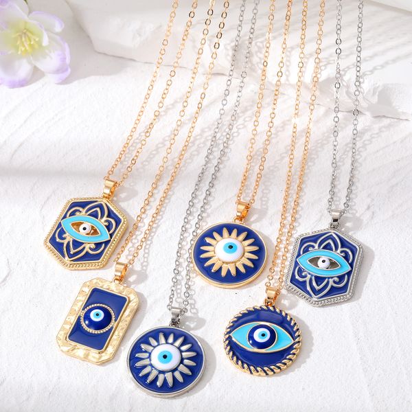 s3561 geometric evil eye pendant necklace for women enamel turkish blue eyes choker necklaces, Silver
s3561 geometric evil eye pendant necklace for women enamel turkish blue eyes choker necklaces, Silver