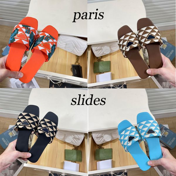 2023 designer slides women embroidered fabric slippers metallic slide sandals luxury p sandal triangle chunky heels fashion summer beach low, Black
2023 designer slides women embroidered fabric slippers metallic slide sandals luxury p sandal triangle chunky heels fashion summer beach low, Black