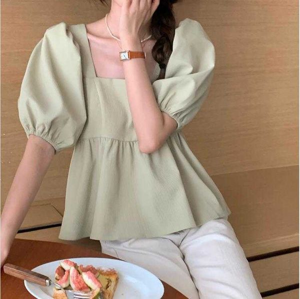 chic french style simple shirts anti aging square collar puff sleeve back lace up, White
chic french style simple shirts anti aging square collar puff sleeve back lace up, White