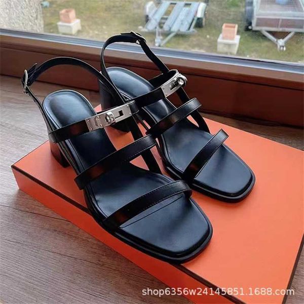 button thick heel sandals women's 2023 summer new leather one line open toe high heels shoes, Black
button thick heel sandals women's 2023 summer new leather one line open toe high heels shoes, Black