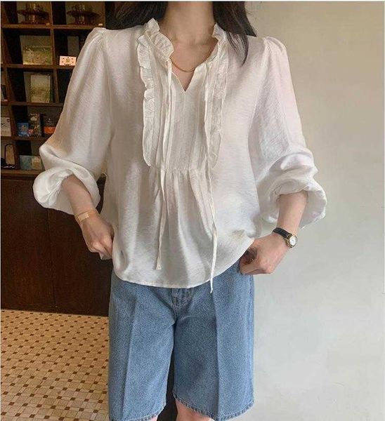 korean style blouses early spring whimsical girl stringy selvedge lace up, White
korean style blouses early spring whimsical girl stringy selvedge lace up, White