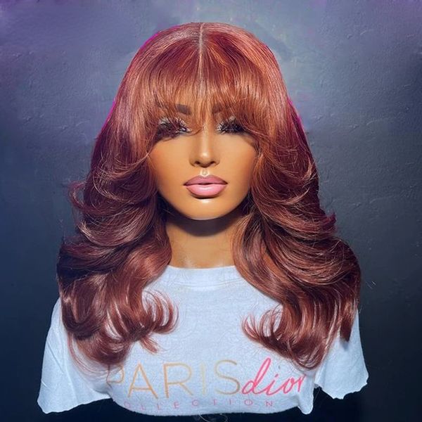 Reddish Brazilian Brown Colored Body Wave Wig with Bang Short Lace Front Wig Human Hair Wig for Women Glueless Wear Go Synthetic Wig, Ginger color like picture show
Reddish Brazilian Brown Colored Body Wave Wig with Bang Short Lace Front Wig Human Hair Wig for Women Glueless Wear Go Synthetic Wig, Ginger color like picture show
