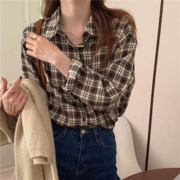 brushed contrast color check shirt womens autumn and winter korean style loose, White
brushed contrast color check shirt womens autumn and winter korean style loose, White