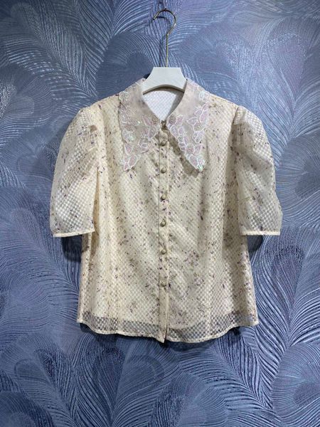 2023 shirt new national style design sequin embroidered polo collar small fragmented flower micro transparent high grade for women, White
2023 shirt new national style design sequin embroidered polo collar small fragmented flower micro transparent high grade for women, White