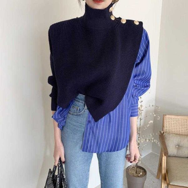 ins fall winter fashion personalized shirts fake two piece knitted turtleneck, White
ins fall winter fashion personalized shirts fake two piece knitted turtleneck, White