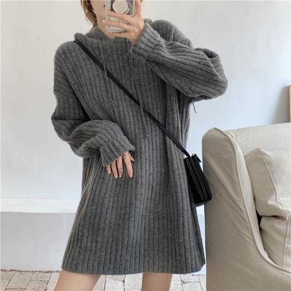hooded sunken stripe mid length bottoming sweater fall and winter outer wear, White;black
hooded sunken stripe mid length bottoming sweater fall and winter outer wear, White;black