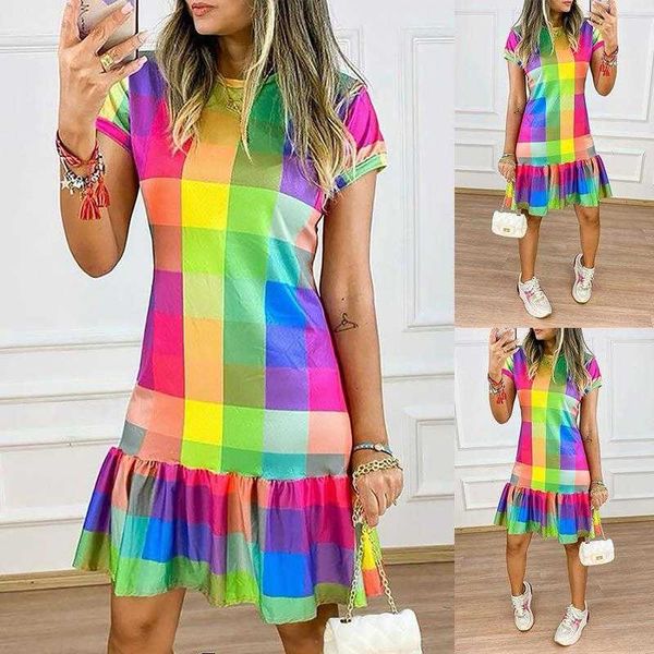 21 summer dresses plaid contrast color printed short sleeve crew neck casual, Black;gray
21 summer dresses plaid contrast color printed short sleeve crew neck casual, Black;gray