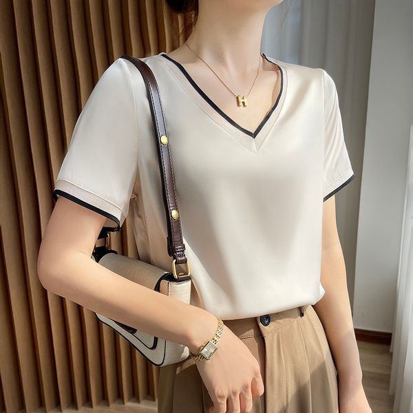 women's t-shirt summer satin silk women's short sleeve t-shirt v-neck o-neck pullover fashion t-shirt 230414, White
women's t-shirt summer satin silk women's short sleeve t-shirt v-neck o-neck pullover fashion t-shirt 230414, White