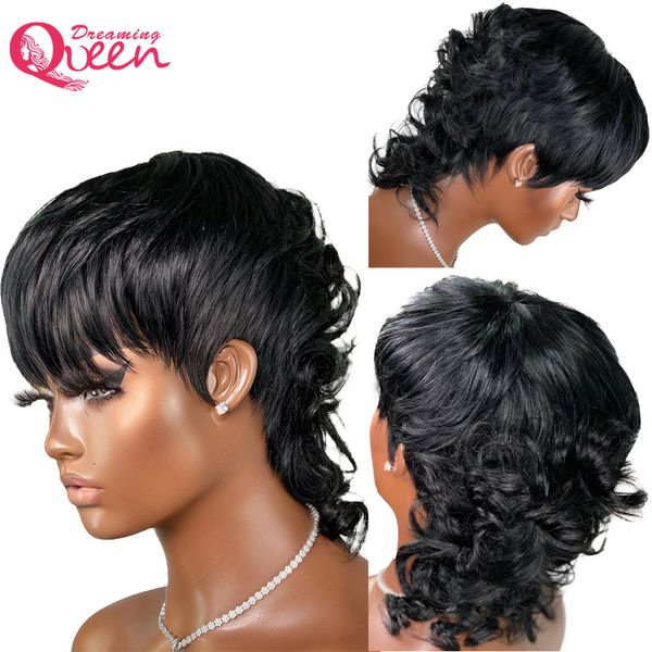 short pixie cut wig with bangs brazilian remy loose wave human hair full machine made no lace wigs for black women model length, Black;brown
short pixie cut wig with bangs brazilian remy loose wave human hair full machine made no lace wigs for black women model length, Black;brown