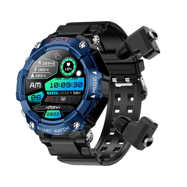 TWS Earphone Full Touch Smart Watches For Iphone With Wireless Earbud Waterproof Wristwatches Blood Pressure Oxygen Sports Watch Fitness Ip67 Heart Rate Tracer MP3