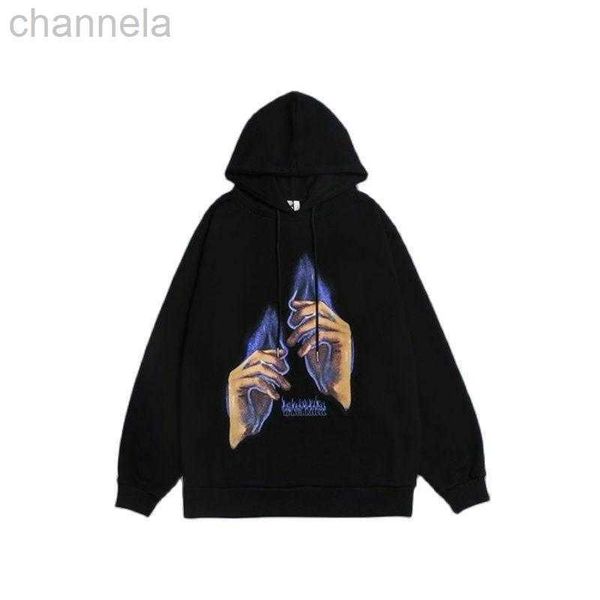 men's hoodies designers sweatshirts blue flame hand print retro fleece hip hop classic high street oversize couple hoodie, Black
men's hoodies designers sweatshirts blue flame hand print retro fleece hip hop classic high street oversize couple hoodie, Black