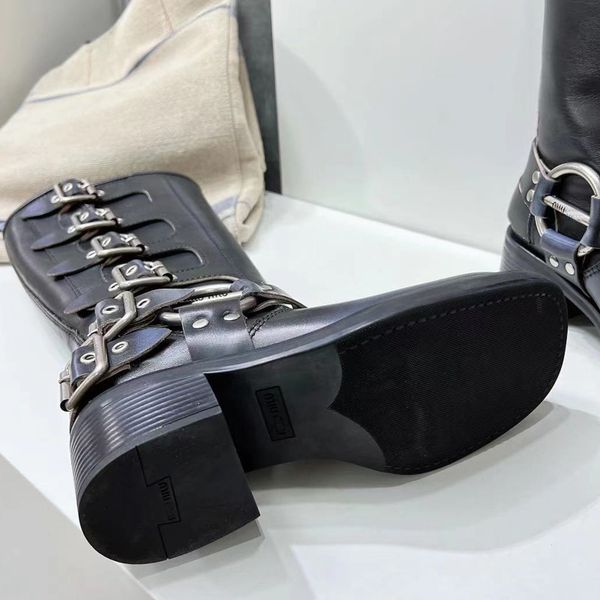 tall boots miu women boots designer shoes y2k style brown leather biker boot round toe chunky heel martin bootss belt buckle trim original g, Black
tall boots miu women boots designer shoes y2k style brown leather biker boot round toe chunky heel martin bootss belt buckle trim original g, Black