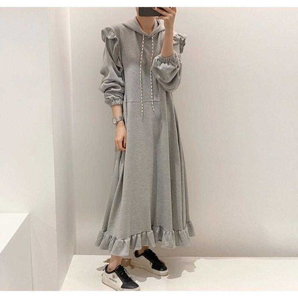 korean chic autumn loose casual dresses solid color hooded long sweater dress, Black;gray
korean chic autumn loose casual dresses solid color hooded long sweater dress, Black;gray