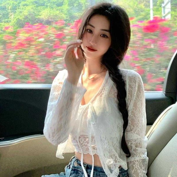 spring and summer sweet shirt spicy style thin lace up sun protection long sleeve, White
spring and summer sweet shirt spicy style thin lace up sun protection long sleeve, White