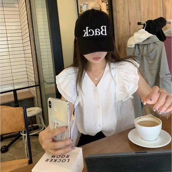 summer western shirt style youthful looking double layer ruffled flying sleeve v, White
summer western shirt style youthful looking double layer ruffled flying sleeve v, White