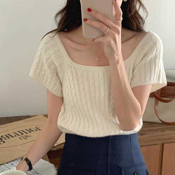 chic french sweater style retro gentle apricot square collar twist weave short, White;black
chic french sweater style retro gentle apricot square collar twist weave short, White;black