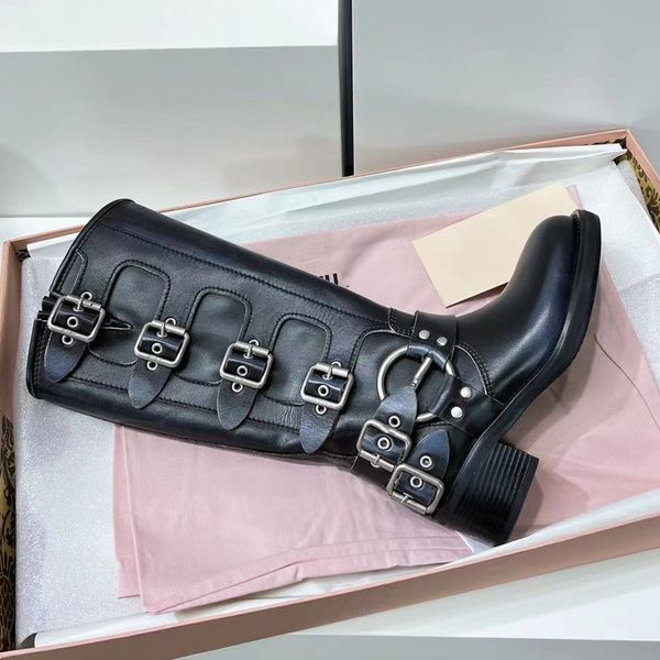tall boots women miu boots designer shoes y2k style brown leather biker boot round toe chunky heel martin bootss belt buckle trim original g, Black
tall boots women miu boots designer shoes y2k style brown leather biker boot round toe chunky heel martin bootss belt buckle trim original g, Black