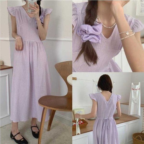 summer french style cute age casual dresses reducing flying sleeves plaid tied v, Black;gray
summer french style cute age casual dresses reducing flying sleeves plaid tied v, Black;gray