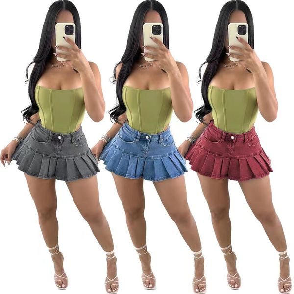 2023 designer denim pleated skirts for women summer y2k nightclub preppy mini dresses casual streetwear zip skirt pockets button wholesale b, Black
2023 designer denim pleated skirts for women summer y2k nightclub preppy mini dresses casual streetwear zip skirt pockets button wholesale b, Black