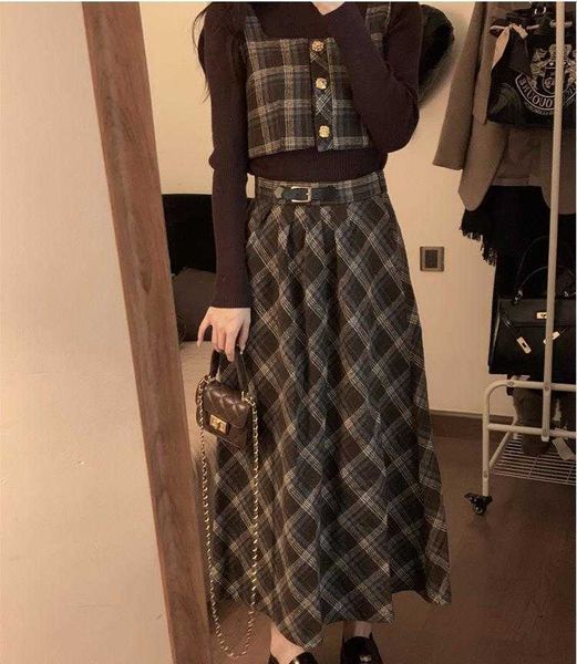autumn contrast color square collar dresses short plaid camisole high waist big, White
autumn contrast color square collar dresses short plaid camisole high waist big, White