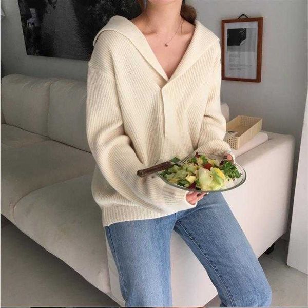 korean chic style young sailor collar sweater autumn and winter loose casual, White;black
korean chic style young sailor collar sweater autumn and winter loose casual, White;black