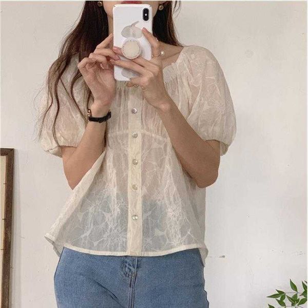 korean style shirt summer texture pleated round neck single breasted lantern, White
korean style shirt summer texture pleated round neck single breasted lantern, White