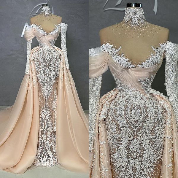 gorgeous mermaid prom dresses high neck off the shoulder lace applicants sleeves pearls zipper court gown custom made party dress plus size, Black
gorgeous mermaid prom dresses high neck off the shoulder lace applicants sleeves pearls zipper court gown custom made party dress plus size, Black