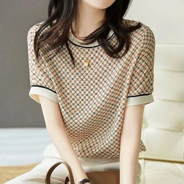women's t-shirt ice silk chiffon elegant short sleeve t-shirt loose design print patchwork beautiful woman blouse casual korean female, White
women's t-shirt ice silk chiffon elegant short sleeve t-shirt loose design print patchwork beautiful woman blouse casual korean female, White
