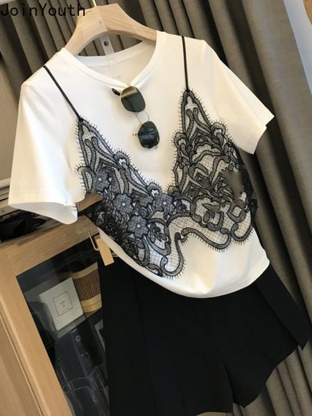women's t-shirt korean woman tshirts chic fake two summer tees y2k clothes patchwotk lace sweet fashion casual t shirts shirts for wome, White
women's t-shirt korean woman tshirts chic fake two summer tees y2k clothes patchwotk lace sweet fashion casual t shirts shirts for wome, White