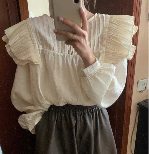 fall french retro heavy blouses duty pleated ruffled patchwork round neck loose, White
fall french retro heavy blouses duty pleated ruffled patchwork round neck loose, White