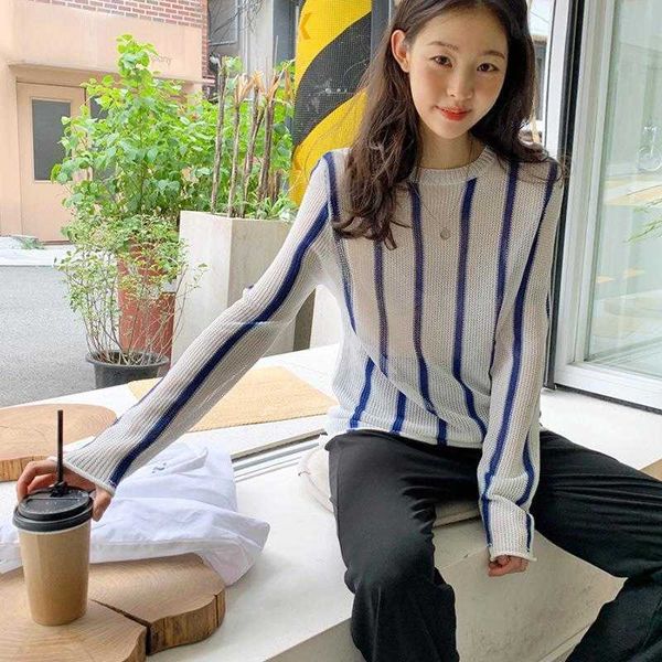 spring color matching womens sweaters vertical stripes slimming round neck, White;black
spring color matching womens sweaters vertical stripes slimming round neck, White;black