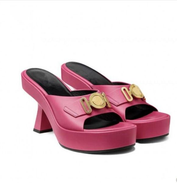 fashion t show platform slides shoes metal buckle open toe med heel summer slippers women sandals, Black
fashion t show platform slides shoes metal buckle open toe med heel summer slippers women sandals, Black