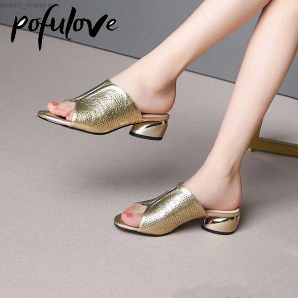pofulove leather slippers women silver gold med high heels square heel fashion outdoor jelly sliders casual sandals zapatos 0414, Black
pofulove leather slippers women silver gold med high heels square heel fashion outdoor jelly sliders casual sandals zapatos 0414, Black