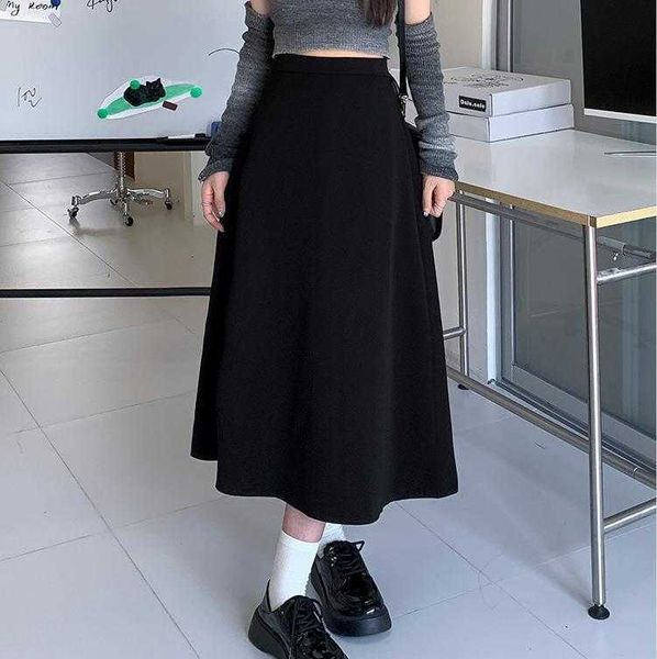 black with extra lining a line skirt womens autumn high waist drooping cover cross